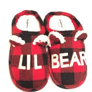 Dearfoams Lil Bear Slippers Buffalo Plaid Sherpa